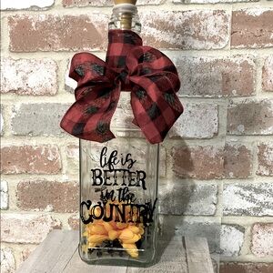 Hand Crafted-'Life is Better in the Country' Spirit Bottle Solar Lantern